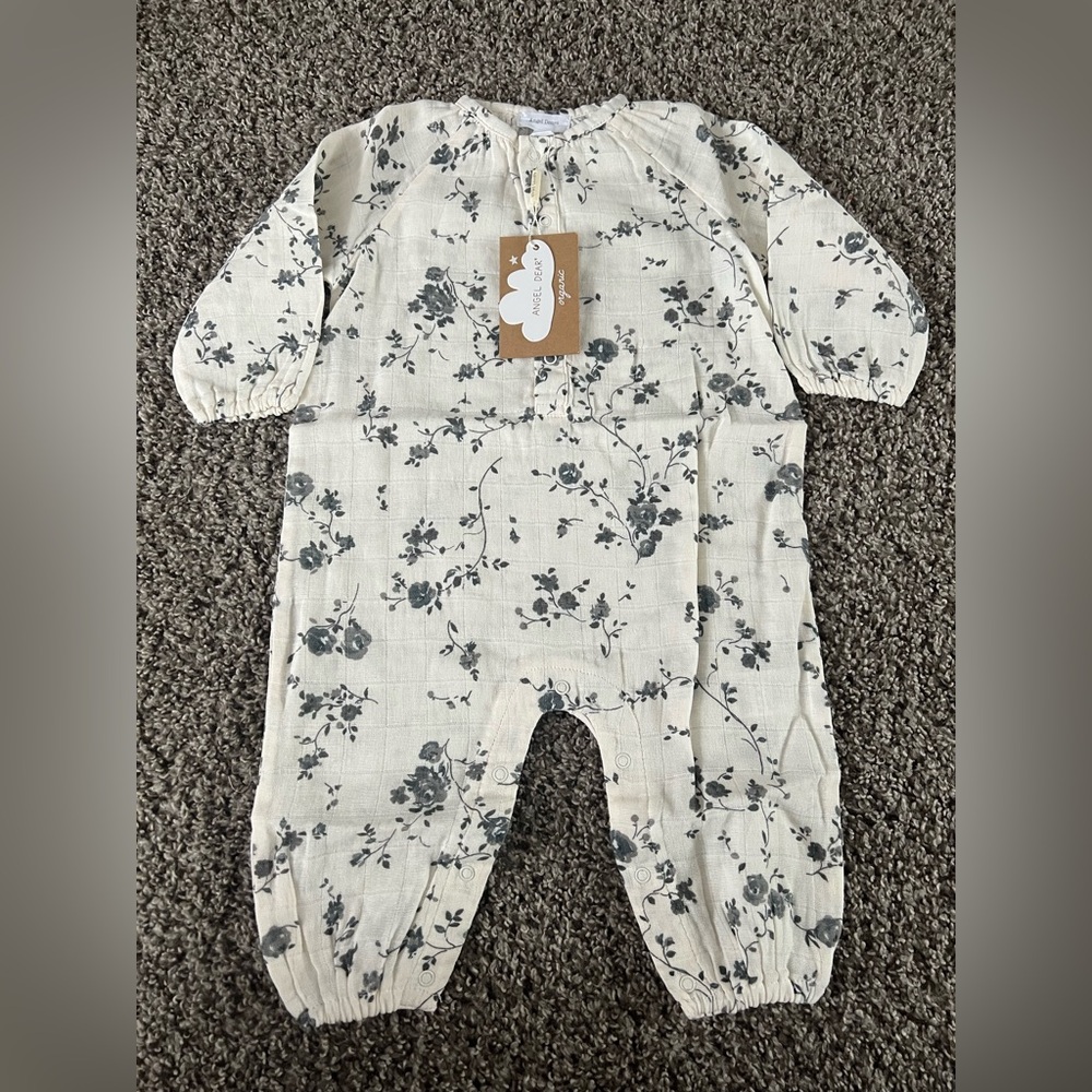 Angel Dear Cream and Gray Rose Romper - Picture 1 of 3